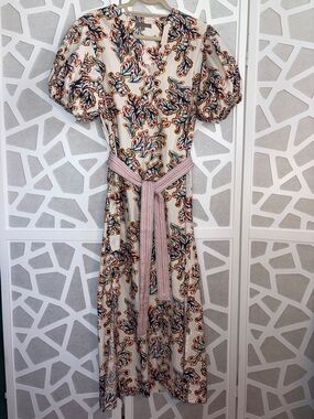 Block Print Cream Maxi Dress with Belt
